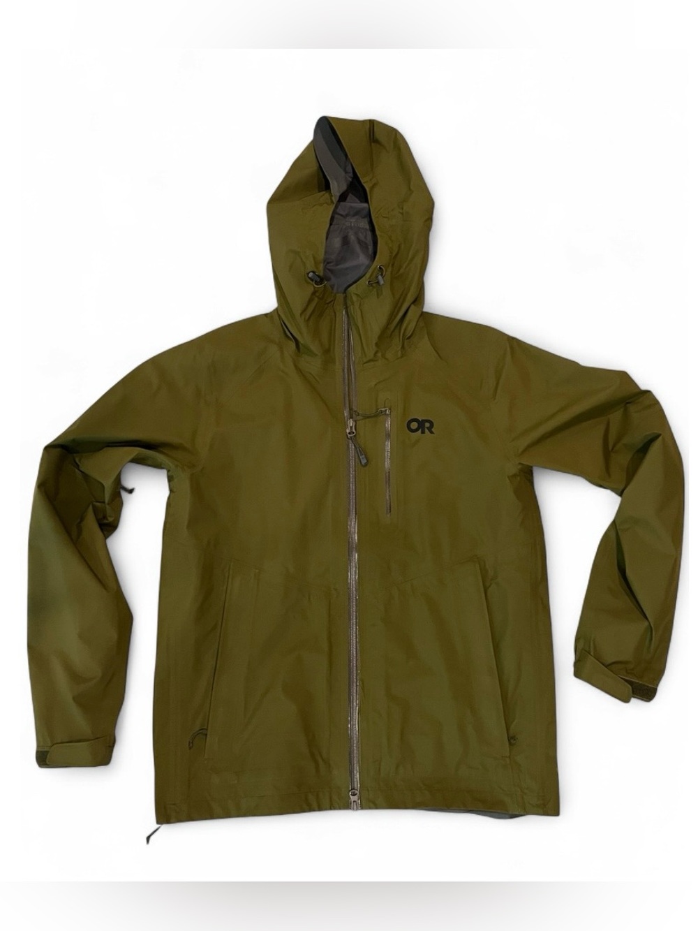 Outdoor Research Raincoat Jacket Olive Hooded Waterproof Shell Gorpcore Small